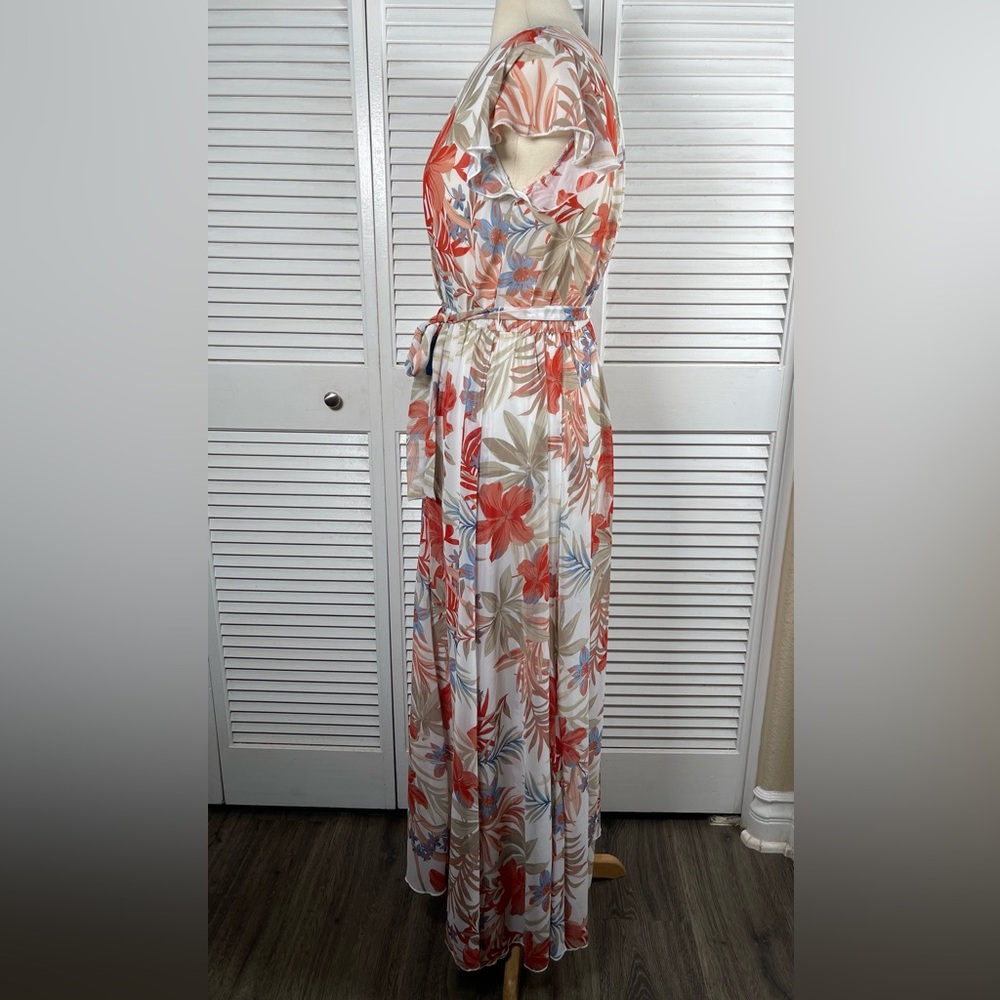 Kate and Lily Floral Maxi Dress Size 6 White Red Tropical Sheer Top - Picture 15 of 15